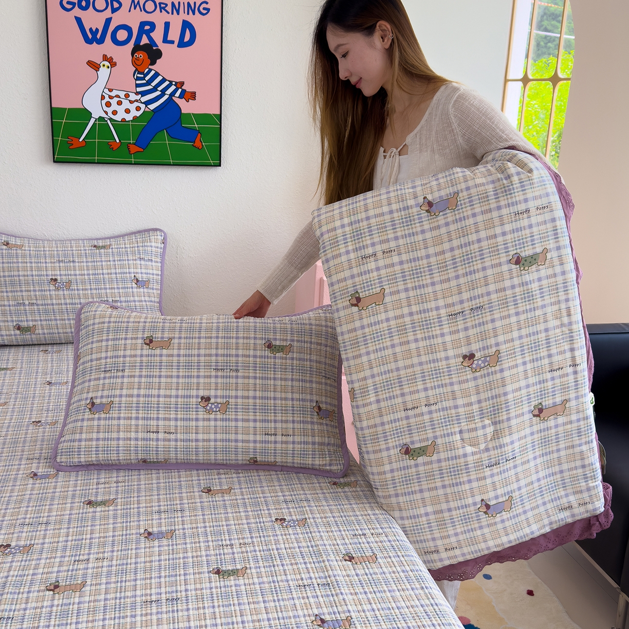 91家纺网 家纺一手货源 找家纺 （总）赫梵茜 2025新款高温砂洗全棉床盖单品床盖床盖单件床盖三件套【可搭配同款春秋被】