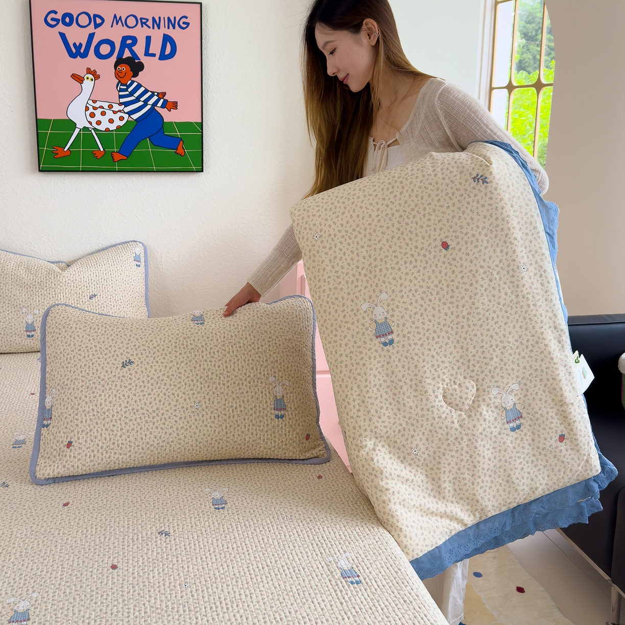 91家纺网 家纺一手货源 找家纺 （总）赫梵茜 2025新款高温砂洗全棉床盖单品床盖床盖单件床盖三件套【可搭配同款春秋被】