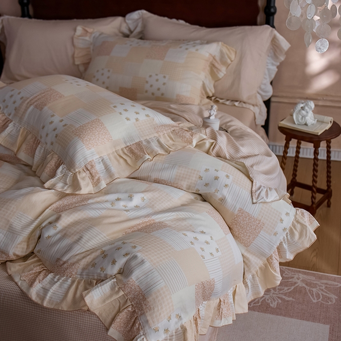 91家纺网 家纺一手货源 找家纺 （总）安莱生活 2025新款全棉纯棉双层纱花边款四件套