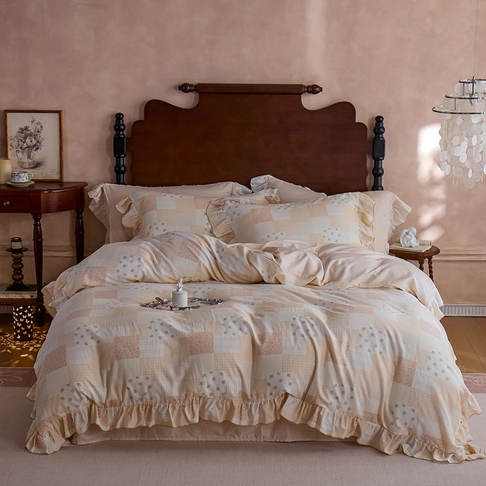 91家纺网 家纺一手货源 找家纺 （总）安莱生活 2025新款全棉纯棉双层纱花边款四件套