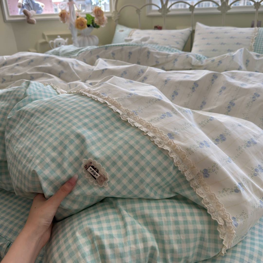 91家纺网 家纺一手货源 找家纺 （总）安莱生活 2025新款全棉纯棉小碎花刺绣花边款四件套