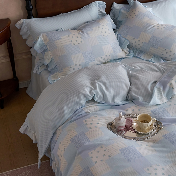 91家纺网 家纺一手货源 找家纺 安莱生活 2025新款全棉纯棉双层纱花边款四件套 绮之梦