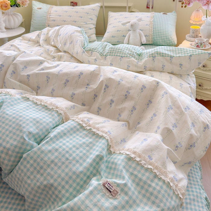 91家纺网 家纺一手货源 找家纺 （总）安莱生活 2025新款全棉纯棉小碎花刺绣花边款四件套