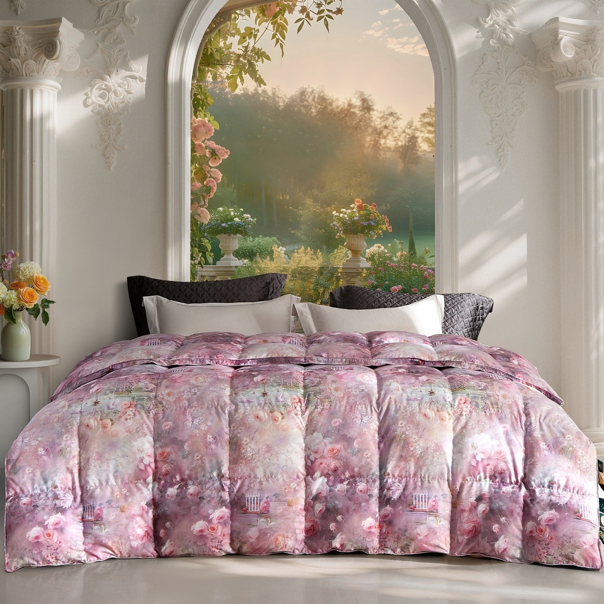 织梦人羽绒工厂店 2025新款高蓬松羽绒羽毛被大牌同款花型 莫奈花园新