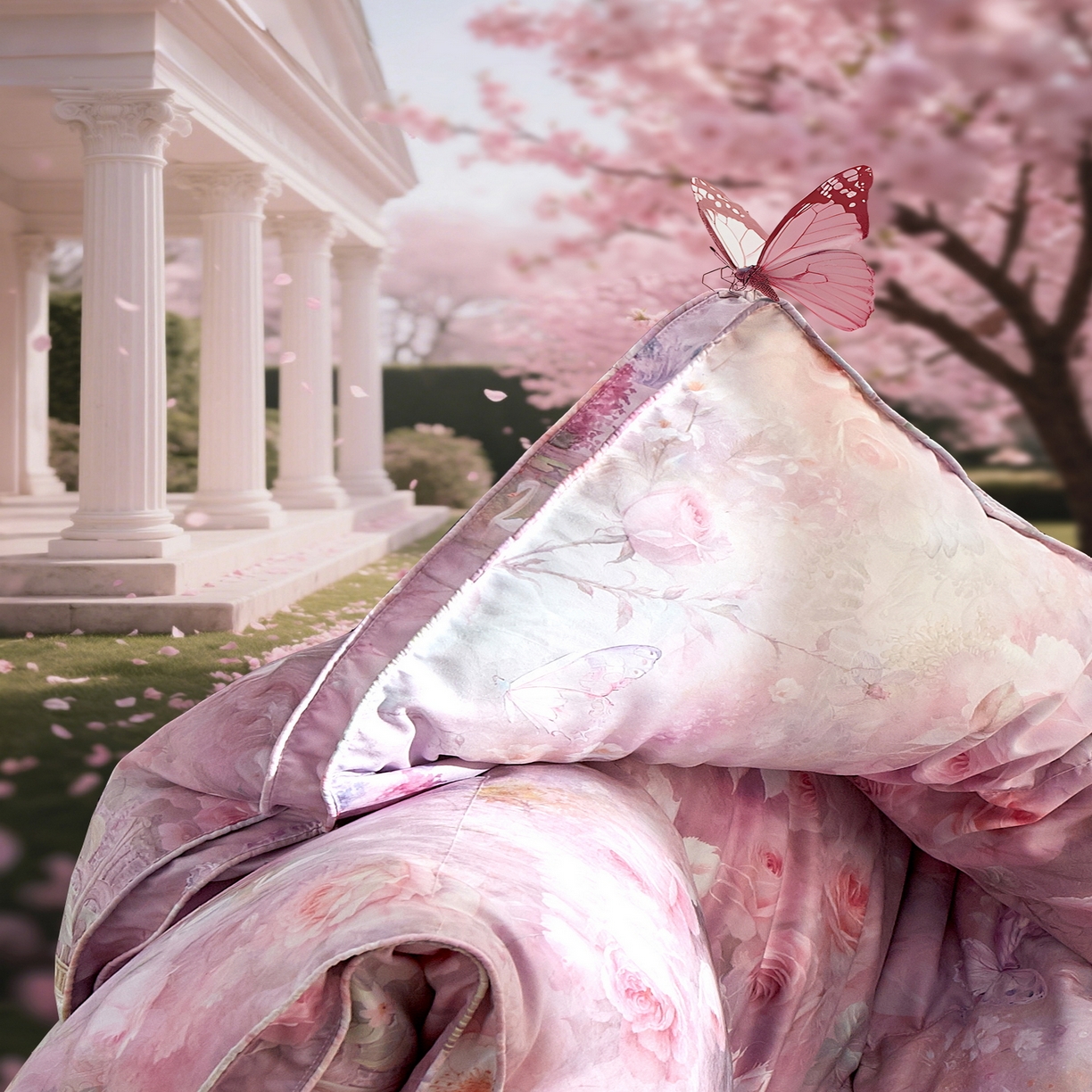 91家纺网 家纺一手货源 找家纺 织梦人羽绒工厂店 2025新款高蓬松羽绒羽毛被大牌同款花型 莫奈花园新