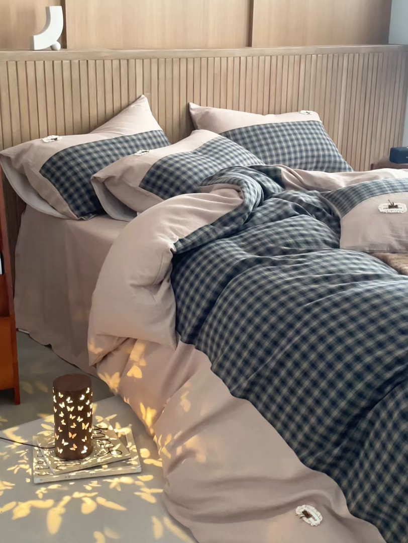 91家纺网 家纺一手货源 找家纺 （总）安莱生活 2025新款全棉纯棉色织磨毛简逸格调四件套