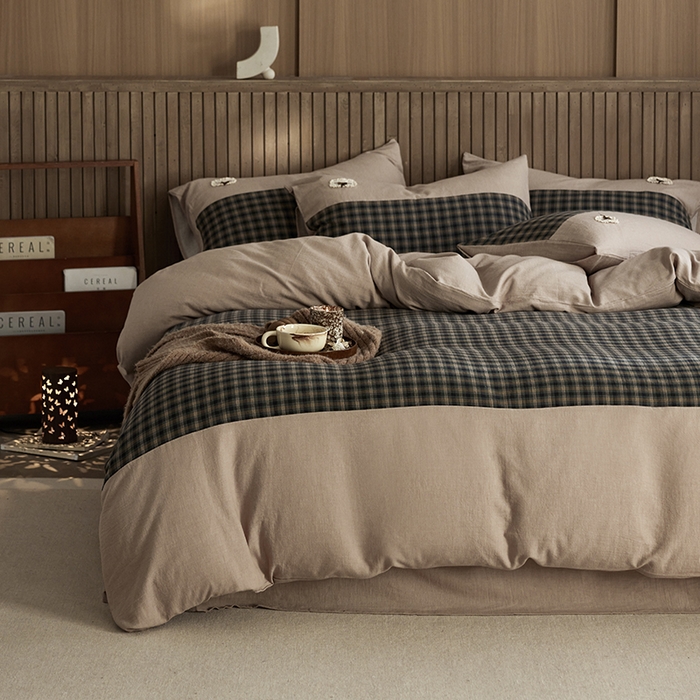 91家纺网 家纺一手货源 找家纺 （总）安莱生活 2025新款全棉纯棉色织磨毛简逸格调四件套