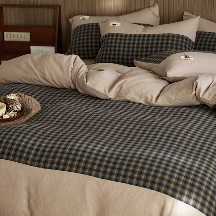 91家纺网 家纺一手货源 找家纺 （总）安莱生活 2025新款全棉纯棉色织磨毛简逸格调四件套