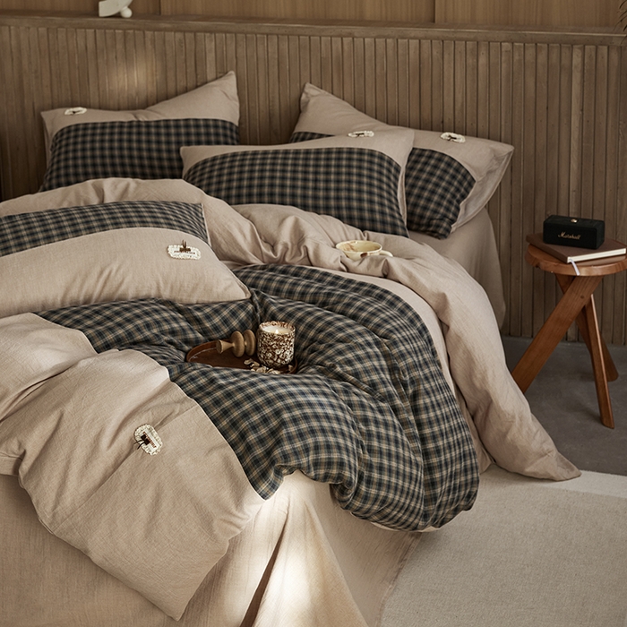 91家纺网 家纺一手货源 找家纺 （总）安莱生活 2025新款全棉纯棉色织磨毛简逸格调四件套