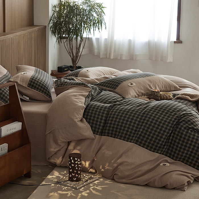 91家纺网 家纺一手货源 找家纺 （总）安莱生活 2025新款全棉纯棉色织磨毛简逸格调四件套