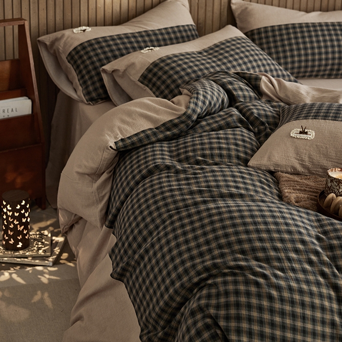 91家纺网 家纺一手货源 找家纺 （总）安莱生活 2025新款全棉纯棉色织磨毛简逸格调四件套