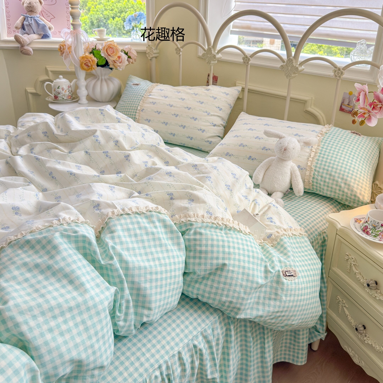 91家纺网 家纺一手货源 找家纺 （总）安莱生活 2025新款全棉纯棉小碎花刺绣花边款四件套