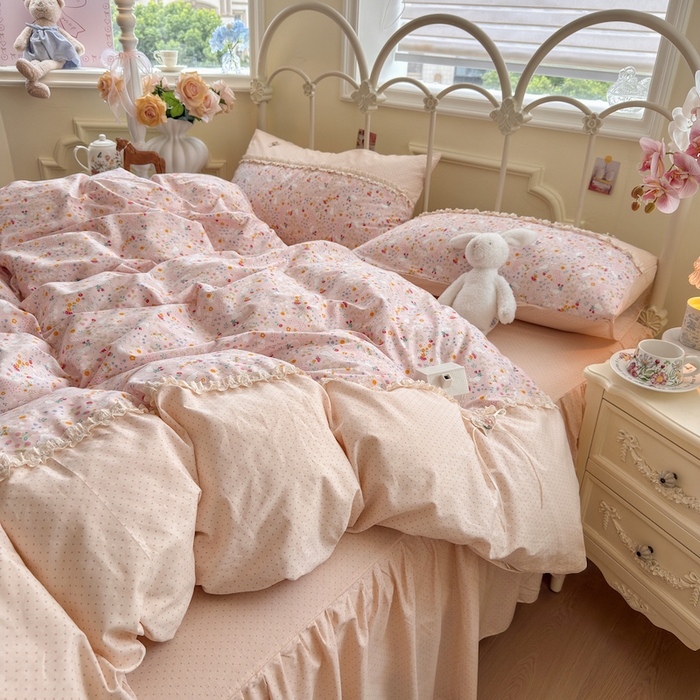 91家纺网 家纺一手货源 找家纺 （总）安莱生活 2025新款全棉纯棉小碎花刺绣花边款四件套