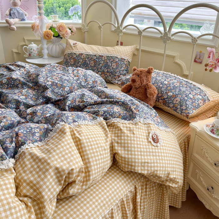 91家纺网 家纺一手货源 找家纺 （总）安莱生活 2025新款全棉纯棉小碎花刺绣花边款四件套