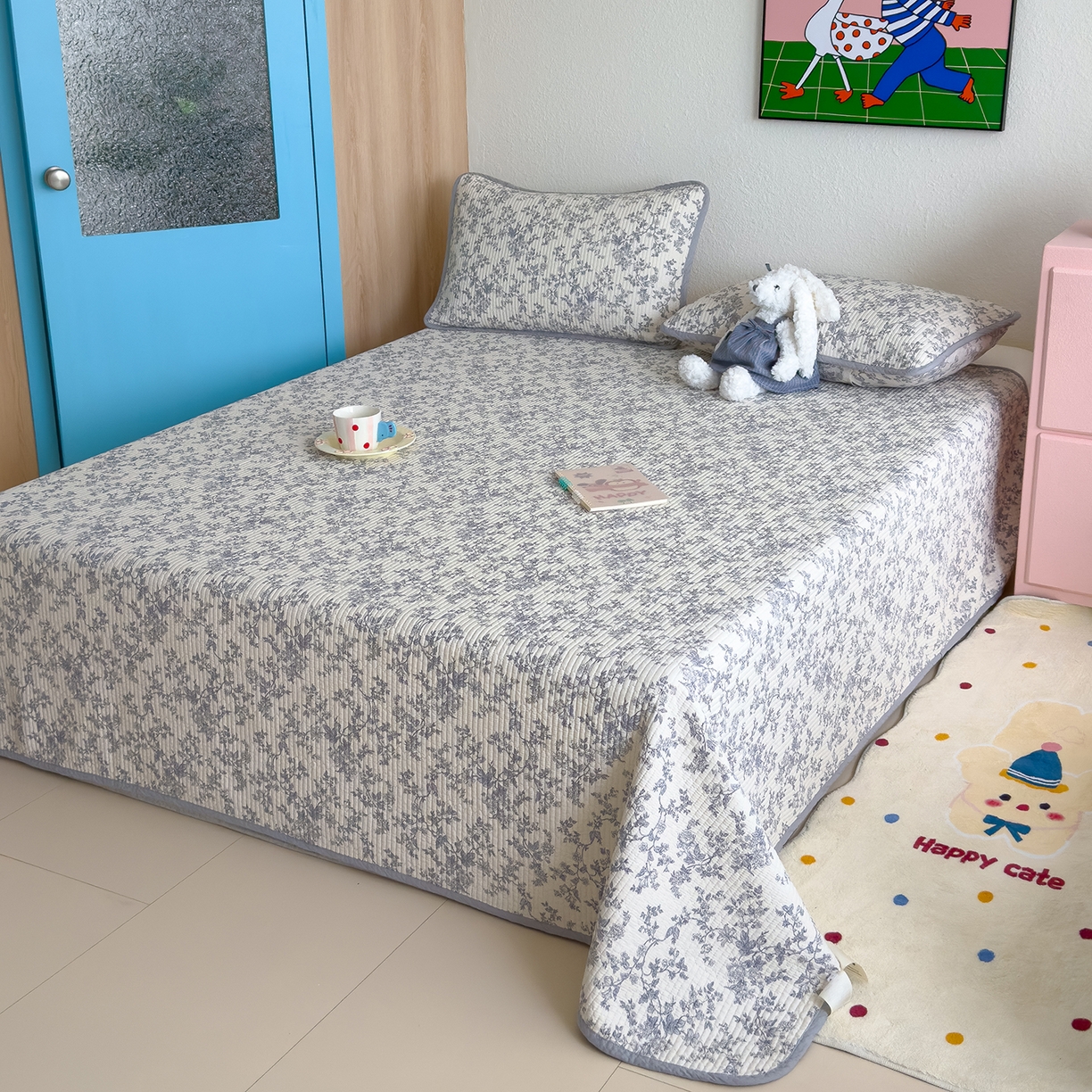 91家纺网 家纺一手货源 找家纺 赫梵茜 2025新款高温砂洗全棉床盖单品床盖床盖单件床盖三件套【可搭配同款春秋被】 安哥拉