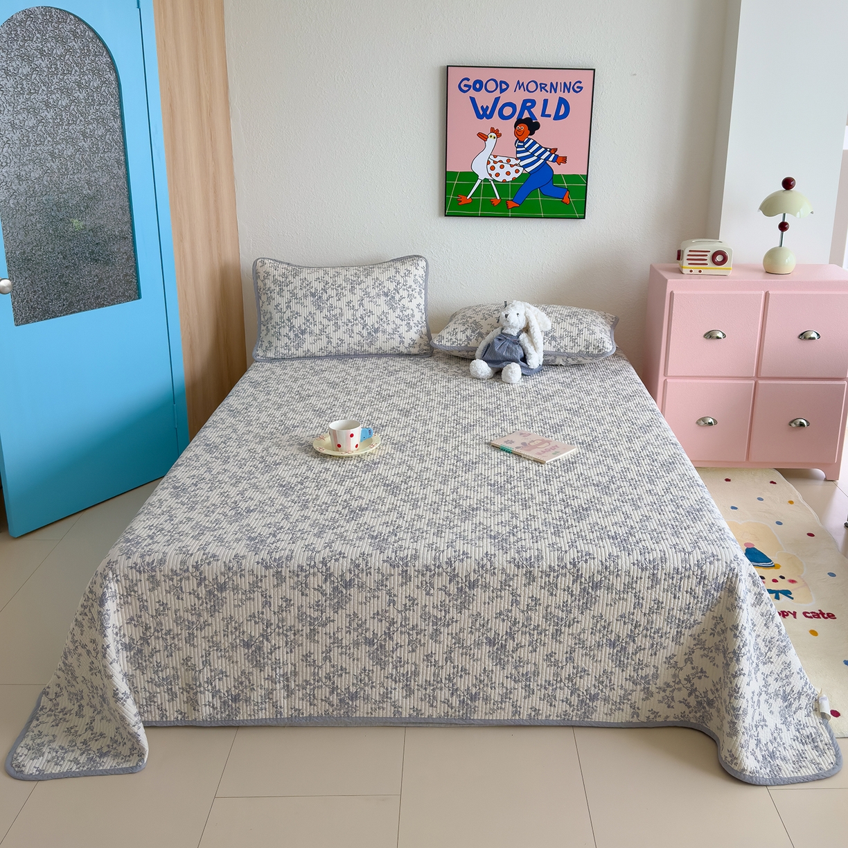 91家纺网 家纺一手货源 找家纺 赫梵茜 2025新款高温砂洗全棉床盖单品床盖床盖单件床盖三件套【可搭配同款春秋被】 安哥拉