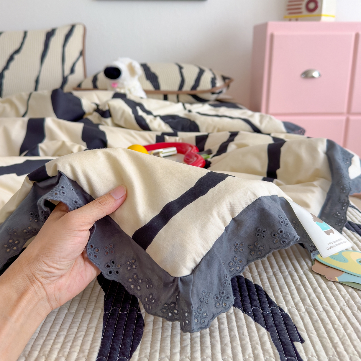 91家纺网 家纺一手货源 找家纺 赫梵茜 2025新款高温砂洗全棉床盖单品床盖床盖单件床盖三件套【可搭配同款春秋被】 斑马纹