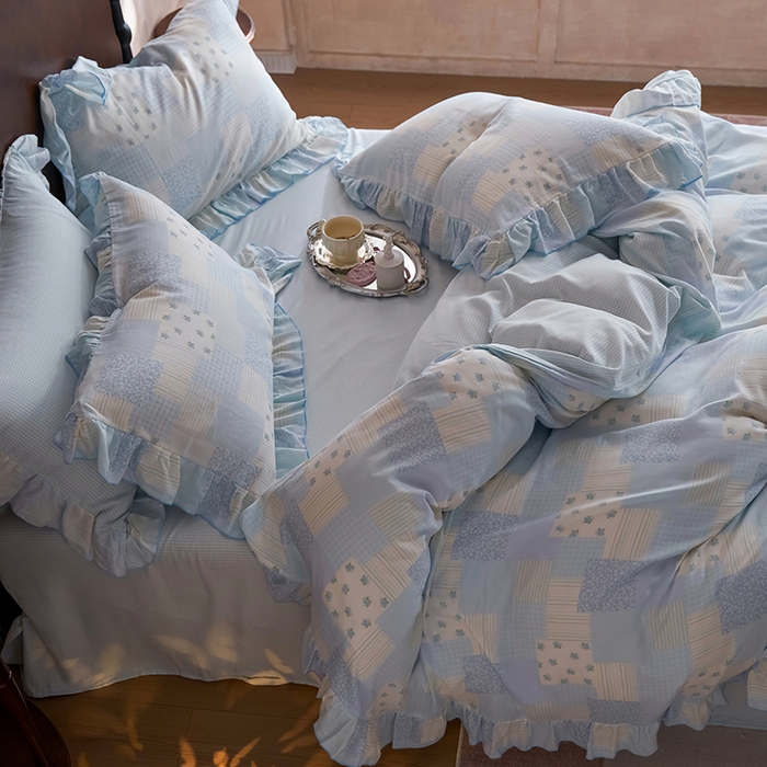 91家纺网 家纺一手货源 找家纺 安莱生活 2025新款全棉纯棉双层纱花边款四件套 绮之梦