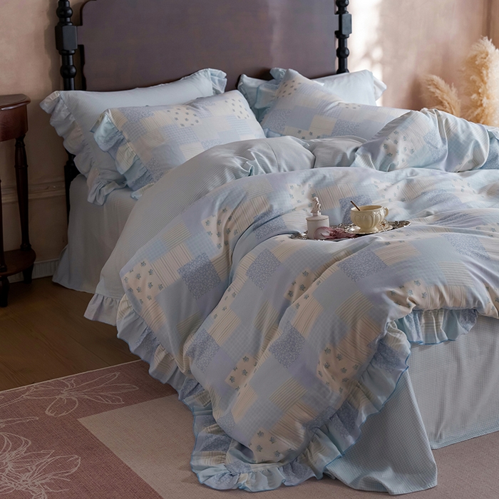 91家纺网 家纺一手货源 找家纺 安莱生活 2025新款全棉纯棉双层纱花边款四件套 绮之梦