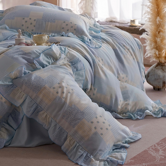 91家纺网 家纺一手货源 找家纺 安莱生活 2025新款全棉纯棉双层纱花边款四件套 绮之梦