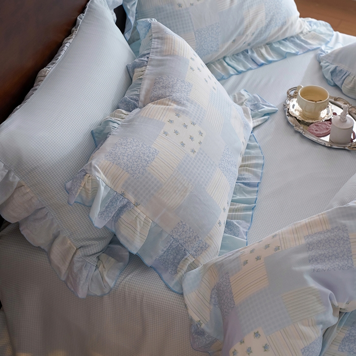 91家纺网 家纺一手货源 找家纺 安莱生活 2025新款全棉纯棉双层纱花边款四件套 绮之梦