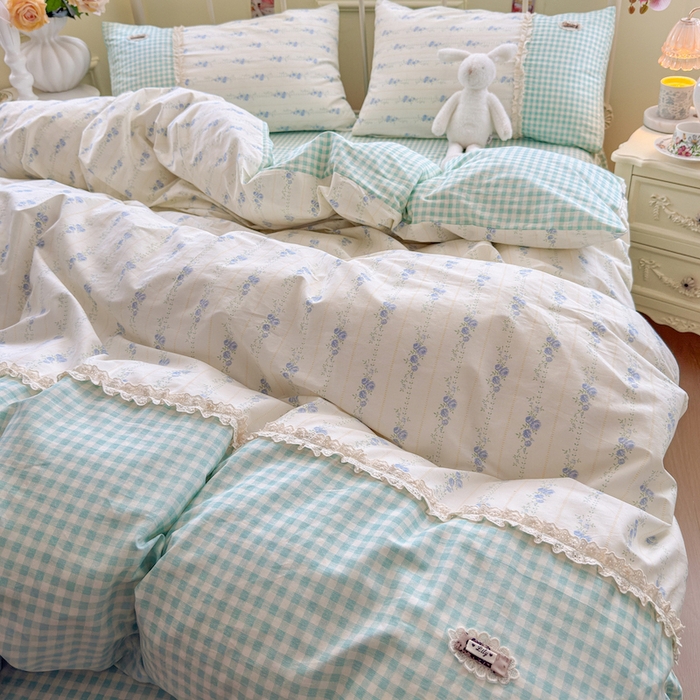 91家纺网 家纺一手货源 找家纺 安莱生活 2025新款全棉纯棉小碎花刺绣花边款四件套 花趣格