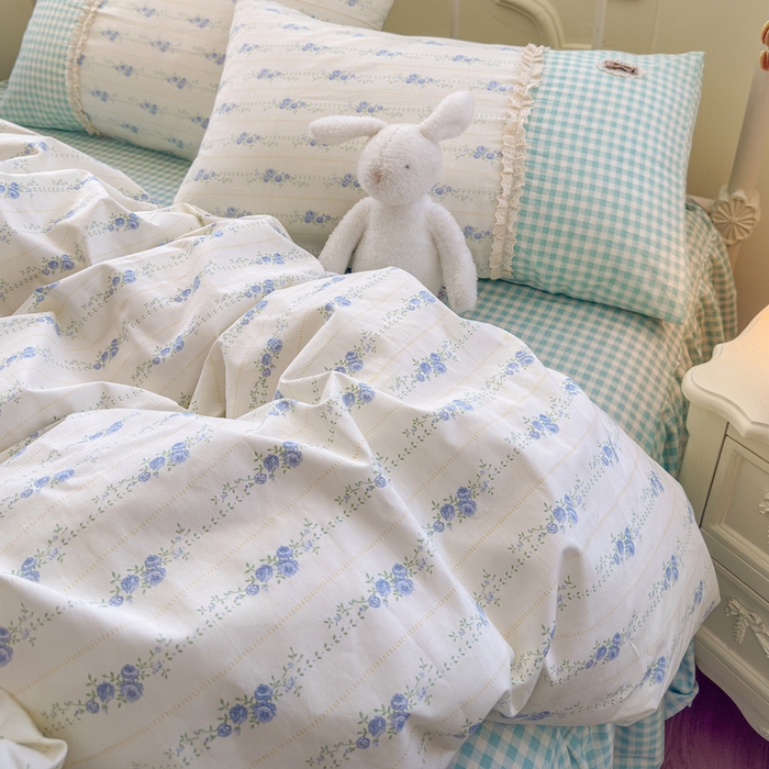 91家纺网 家纺一手货源 找家纺 安莱生活 2025新款全棉纯棉小碎花刺绣花边款四件套 花趣格