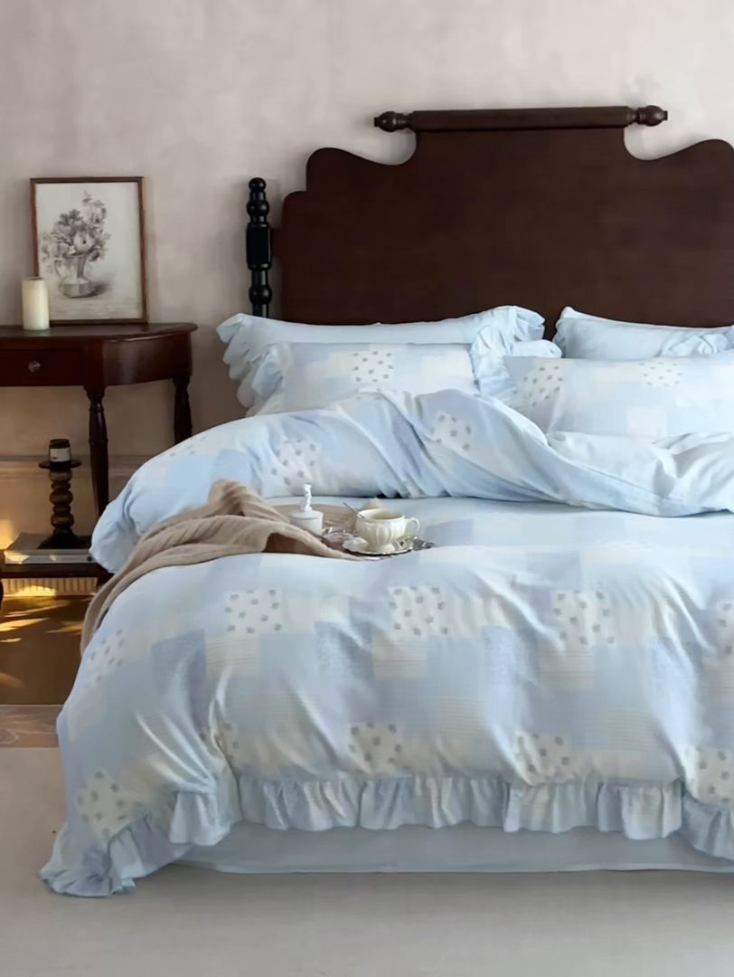 91家纺网 家纺一手货源 找家纺 安莱生活 2025新款全棉纯棉双层纱花边款四件套 绮之梦