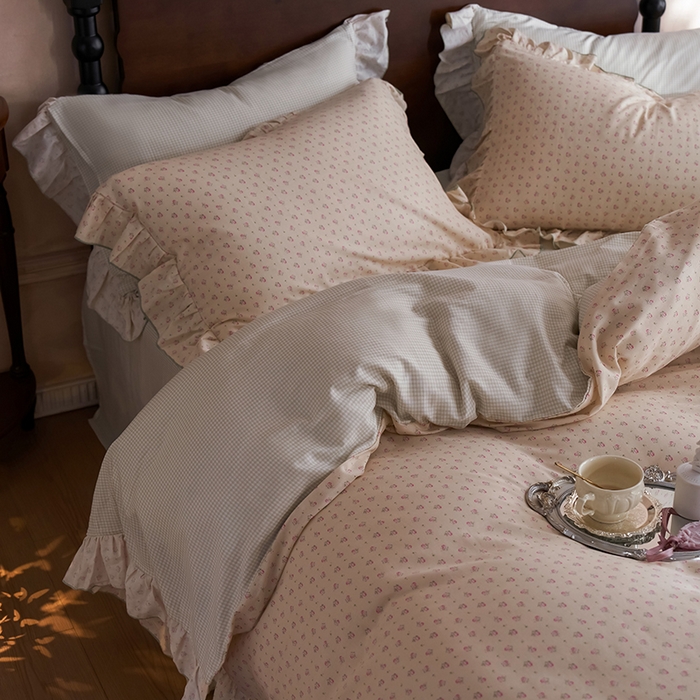 安莱生活 2025新款全棉纯棉双层纱花边款四件套 清梦