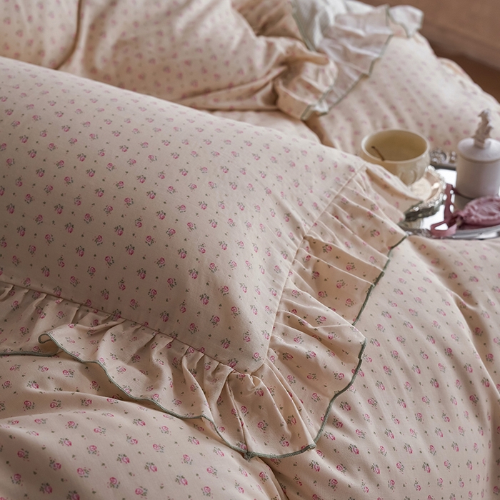 91家纺网 家纺一手货源 找家纺 安莱生活 2025新款全棉纯棉双层纱花边款四件套 清梦