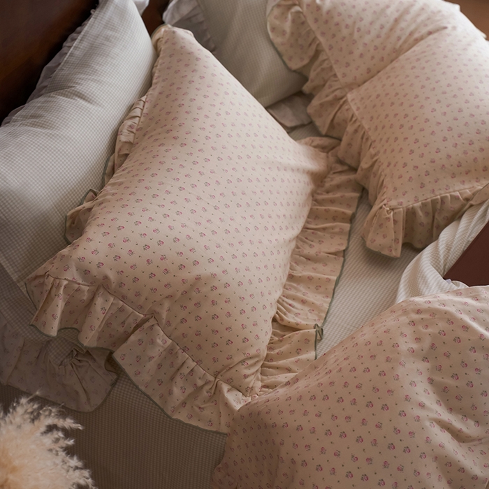 91家纺网 家纺一手货源 找家纺 安莱生活 2025新款全棉纯棉双层纱花边款四件套 清梦