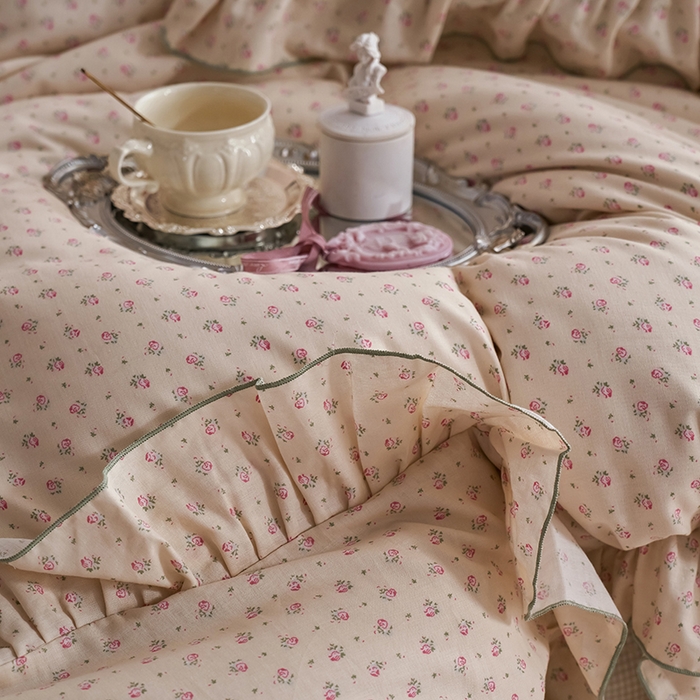 91家纺网 家纺一手货源 找家纺 安莱生活 2025新款全棉纯棉双层纱花边款四件套 清梦