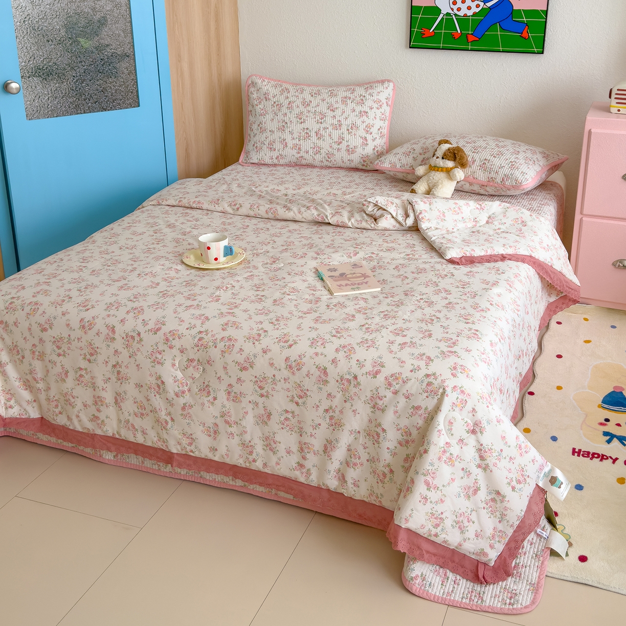 91家纺网 家纺一手货源 找家纺 赫梵茜 2025新款高温砂洗全棉床盖单品床盖床盖单件床盖三件套【可搭配同款春秋被】 半夏