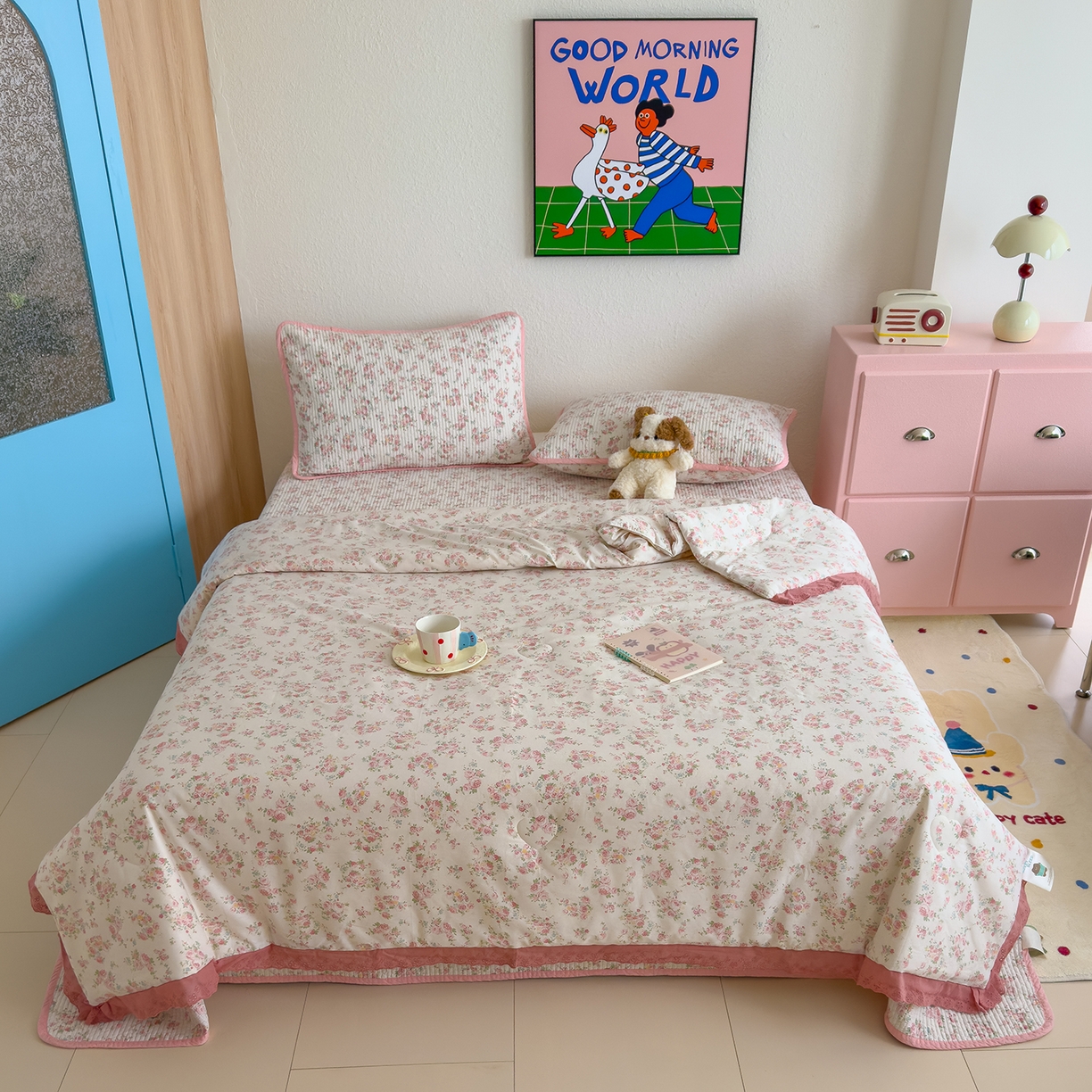 91家纺网 家纺一手货源 找家纺 赫梵茜 2025新款高温砂洗全棉床盖单品床盖床盖单件床盖三件套【可搭配同款春秋被】 半夏