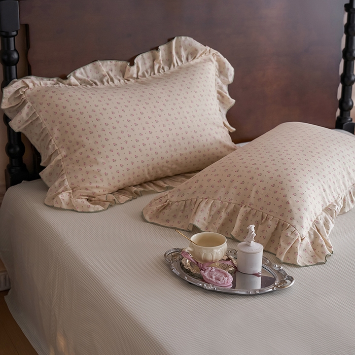 91家纺网 家纺一手货源 找家纺 安莱生活 2025新款全棉纯棉双层纱花边款四件套 清梦