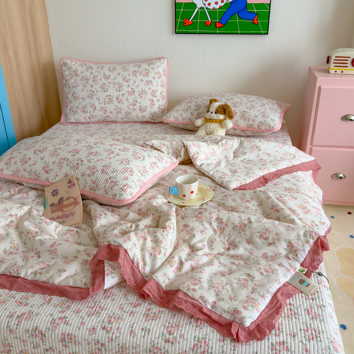 91家纺网 家纺一手货源 找家纺 赫梵茜 2025新款高温砂洗全棉床盖单品床盖床盖单件床盖三件套【可搭配同款春秋被】 半夏