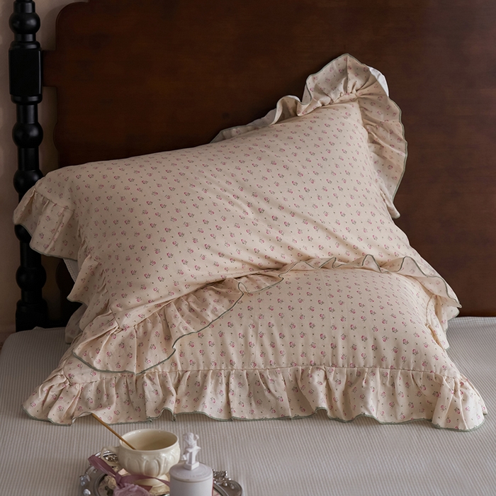 91家纺网 家纺一手货源 找家纺 安莱生活 2025新款全棉纯棉双层纱花边款四件套 清梦