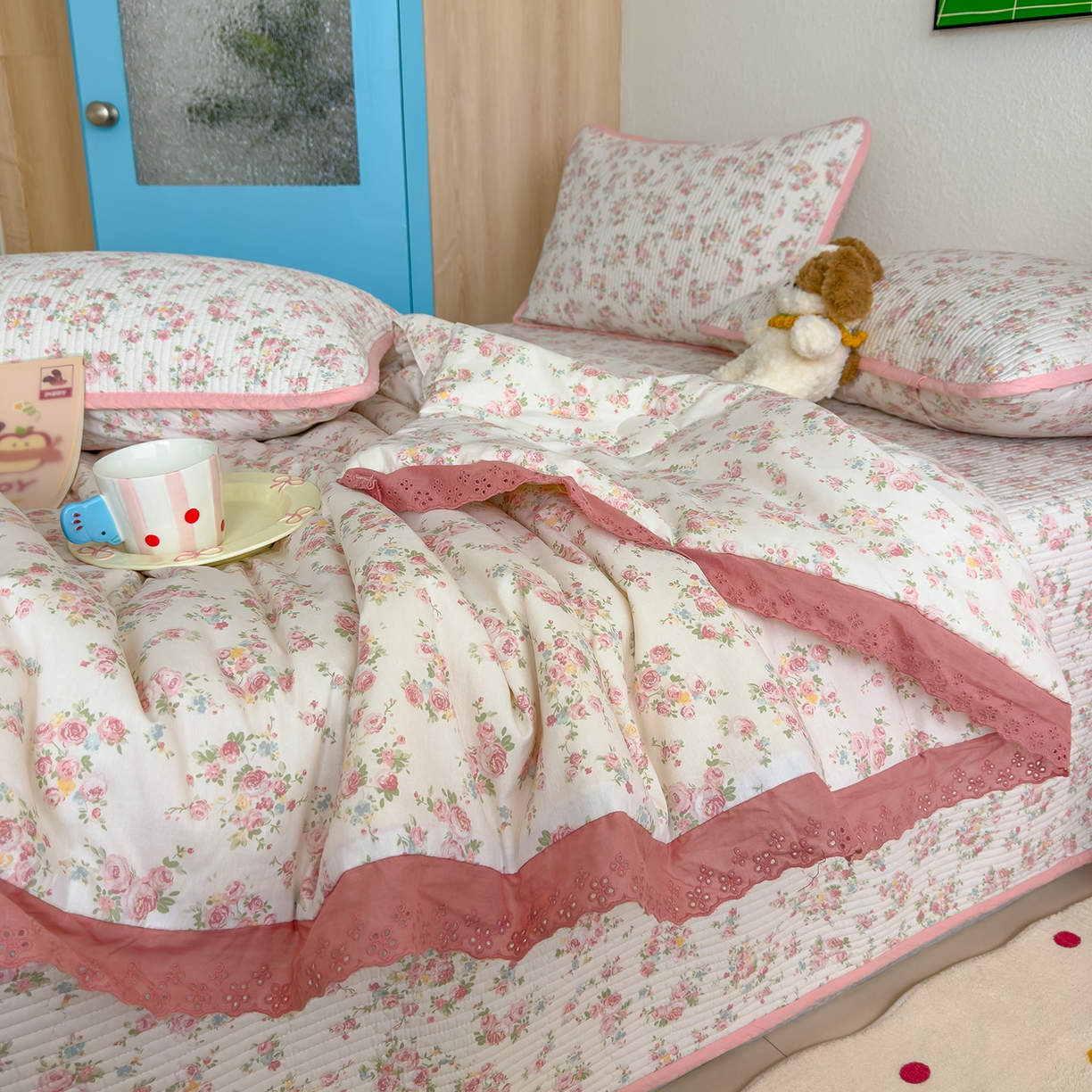 91家纺网 家纺一手货源 找家纺 赫梵茜 2025新款高温砂洗全棉床盖单品床盖床盖单件床盖三件套【可搭配同款春秋被】 半夏