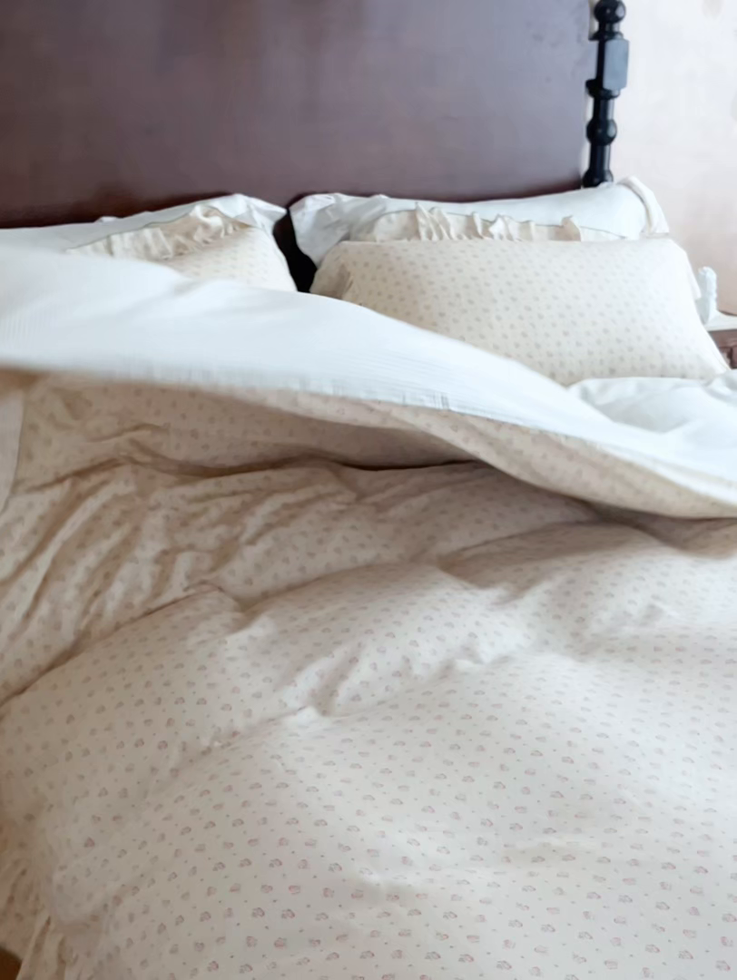 91家纺网 家纺一手货源 找家纺 安莱生活 2025新款全棉纯棉双层纱花边款四件套 清梦