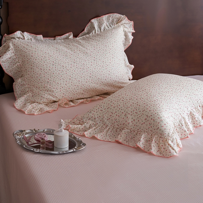 91家纺网 家纺一手货源 找家纺 安莱生活 2025新款全棉纯棉双层纱花边款四件套 絮语