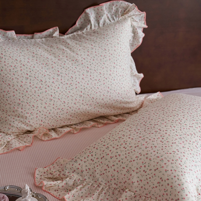 91家纺网 家纺一手货源 找家纺 安莱生活 2025新款全棉纯棉双层纱花边款四件套 絮语