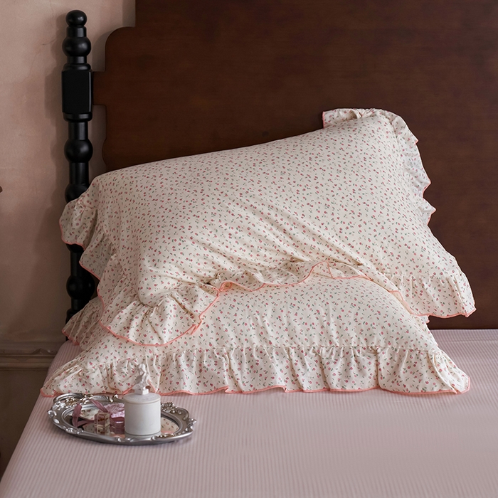 91家纺网 家纺一手货源 找家纺 安莱生活 2025新款全棉纯棉双层纱花边款四件套 絮语