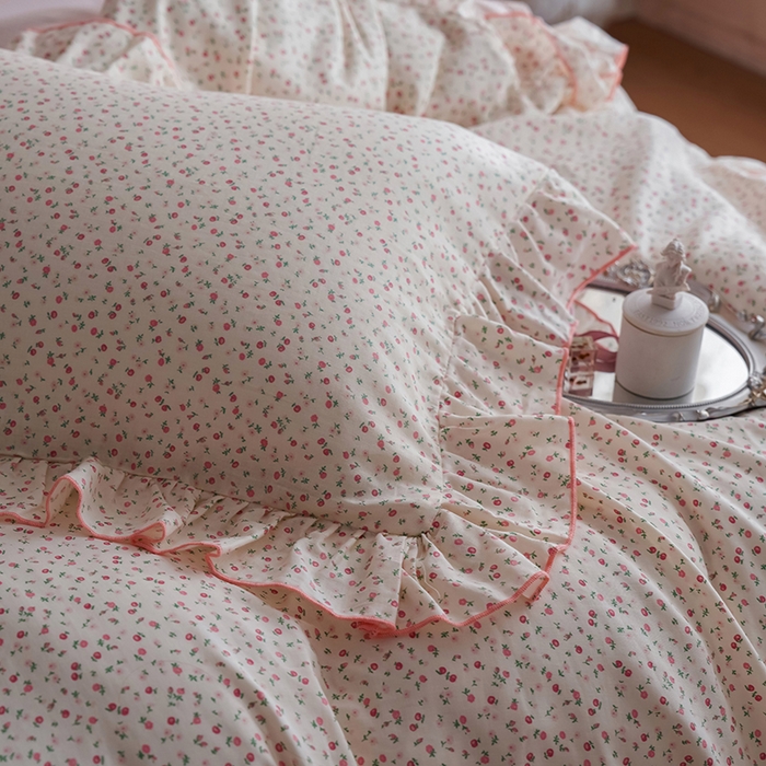 91家纺网 家纺一手货源 找家纺 安莱生活 2025新款全棉纯棉双层纱花边款四件套 絮语