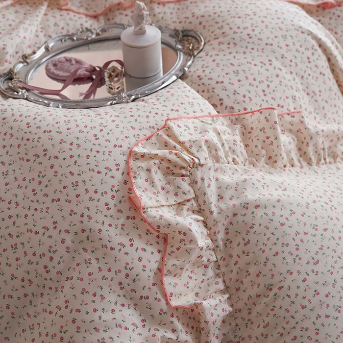 91家纺网 家纺一手货源 找家纺 安莱生活 2025新款全棉纯棉双层纱花边款四件套 絮语