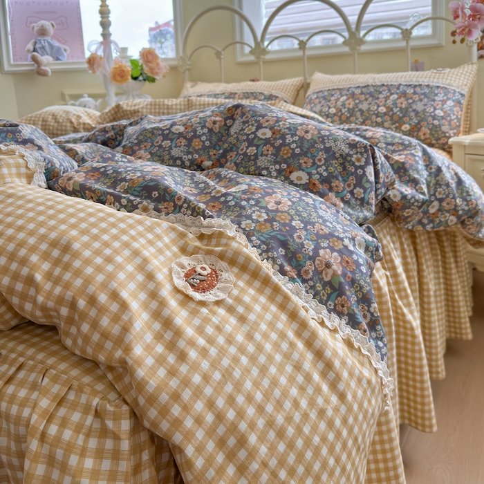 91家纺网 家纺一手货源 找家纺 安莱生活 2025新款全棉纯棉小碎花刺绣花边款四件套 静时光