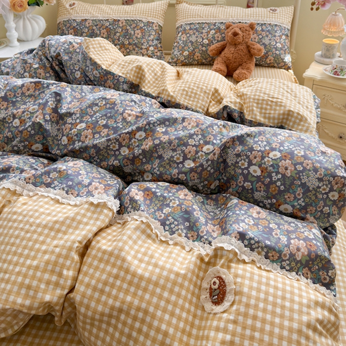 91家纺网 家纺一手货源 找家纺 安莱生活 2025新款全棉纯棉小碎花刺绣花边款四件套 静时光