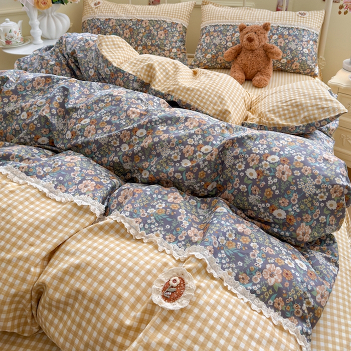 91家纺网 家纺一手货源 找家纺 安莱生活 2025新款全棉纯棉小碎花刺绣花边款四件套 静时光