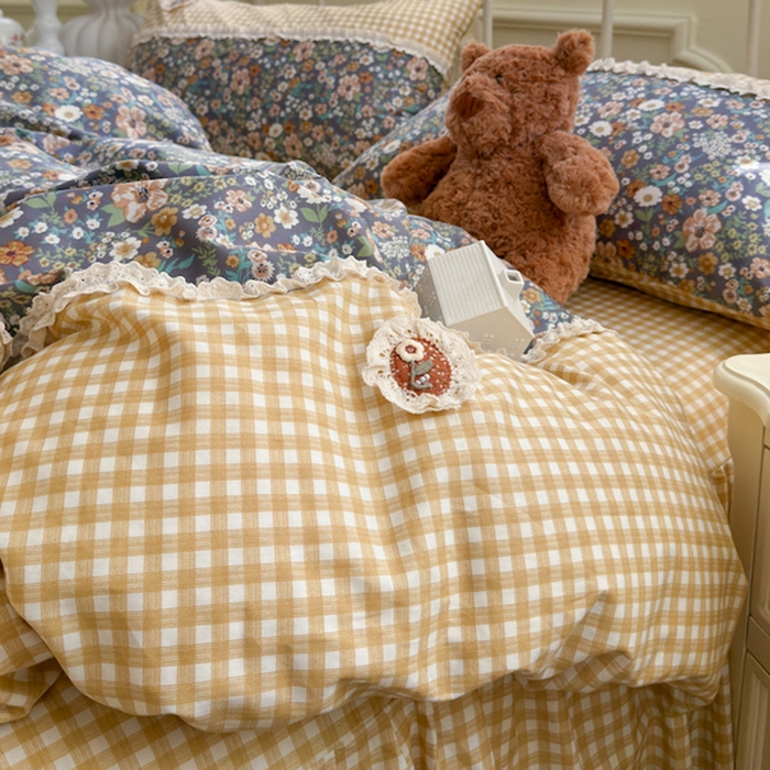 91家纺网 家纺一手货源 找家纺 安莱生活 2025新款全棉纯棉小碎花刺绣花边款四件套 静时光