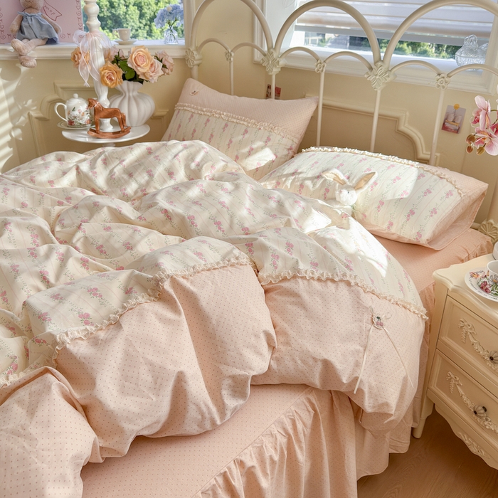 安莱生活 2025新款全棉纯棉小碎花刺绣花边款四件套 小花絮