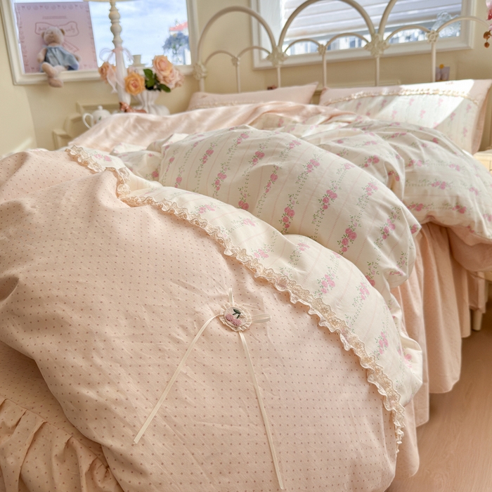 91家纺网 家纺一手货源 找家纺 安莱生活 2025新款全棉纯棉小碎花刺绣花边款四件套 小花絮